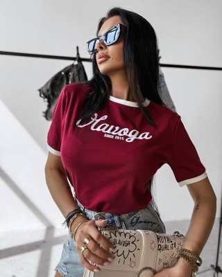 T-shirt damski OLAVOGA AVEN 2025 bordo - FashionPlace - 1