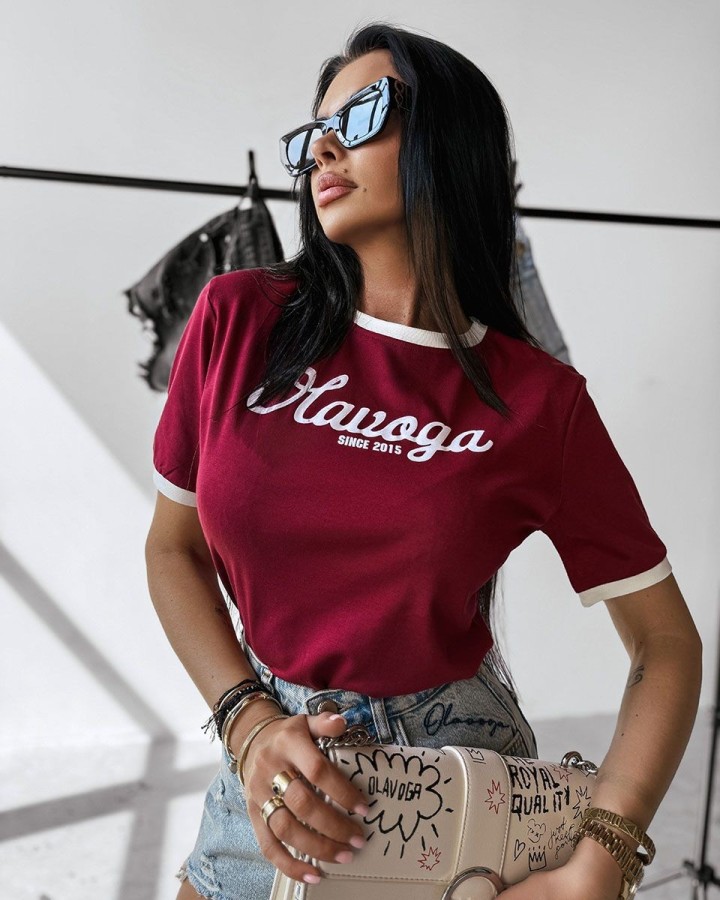 T-shirt damski OLAVOGA AVEN 2025 bordo - FashionPlace - 1