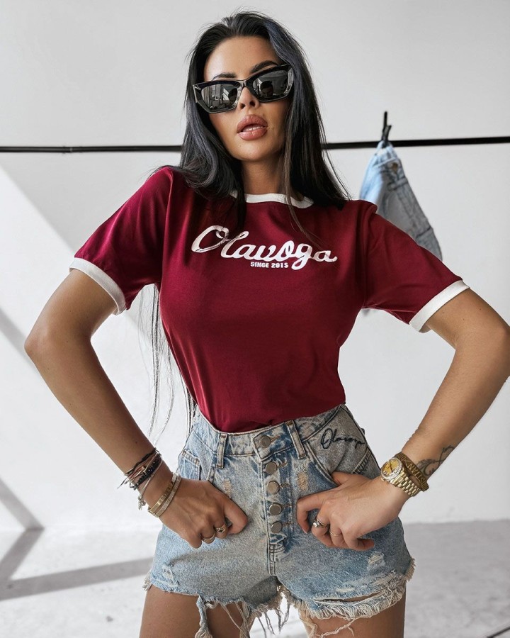 T-shirt damski OLAVOGA AVEN 2025 bordo - FashionPlace - 2