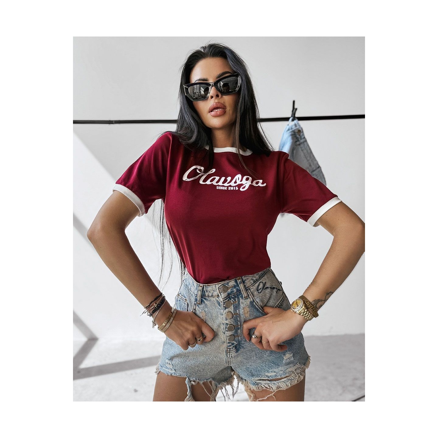 T-shirt damski OLAVOGA AVEN 2025 bordo - FashionPlace - 2