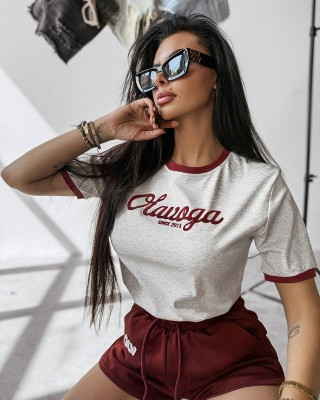 T-shirt damski OLAVOGA AVEN 2025 szary - FashionPlace - 1