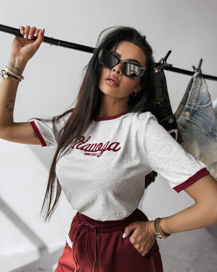 T-shirt damski OLAVOGA AVEN 2025 szary - FashionPlace - 2