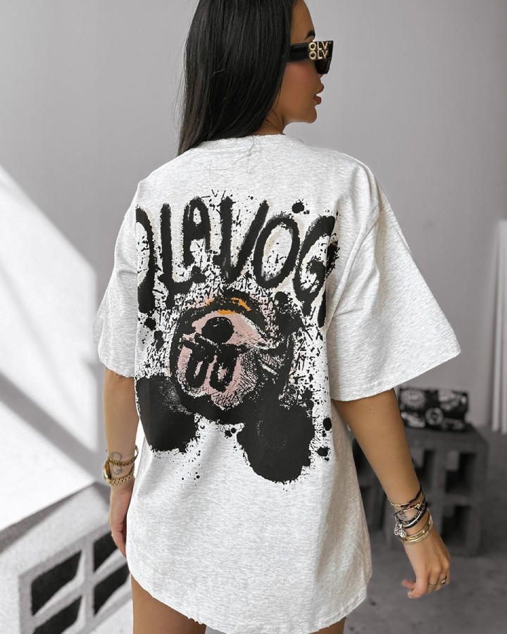 T-shirt damski OLAVOGA RUST 2025 szary - FashionPlace - 1