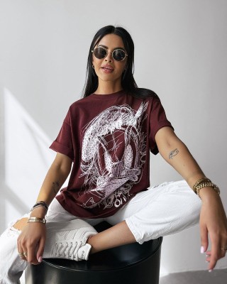 T-shirt damski OLAVOGA MARA 2025 bordo - FashionPlace - 1