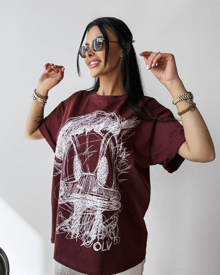T-shirt damski OLAVOGA MARA 2025 bordo - FashionPlace - 2
