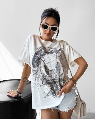 T-shirt damski OLAVOGA MARA 2025 ecru - FashionPlace - 1