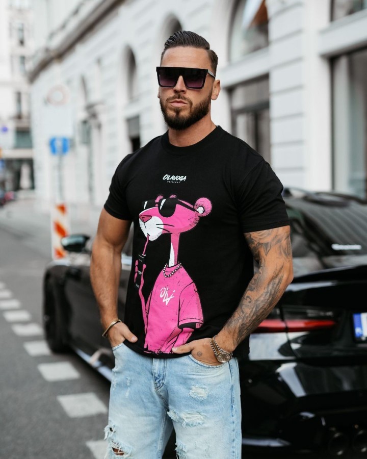 T-shirt męski OLAVOGA HILLER 2025 czerń - FashionPlace - 1