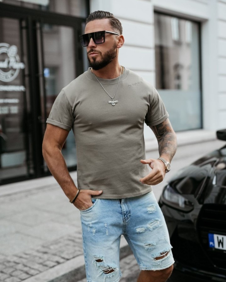 T-shirt męski OLAVOGA SHADOW LUXE 2025 khaki - FashionPlace - 1