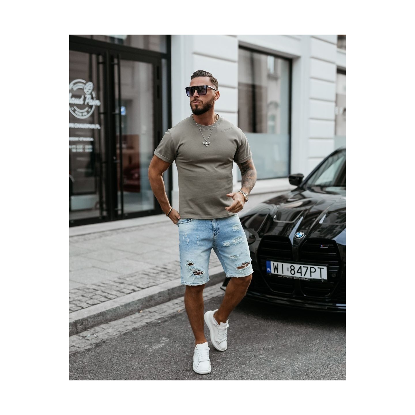 T-shirt męski OLAVOGA SHADOW LUXE 2025 khaki - FashionPlace - 2