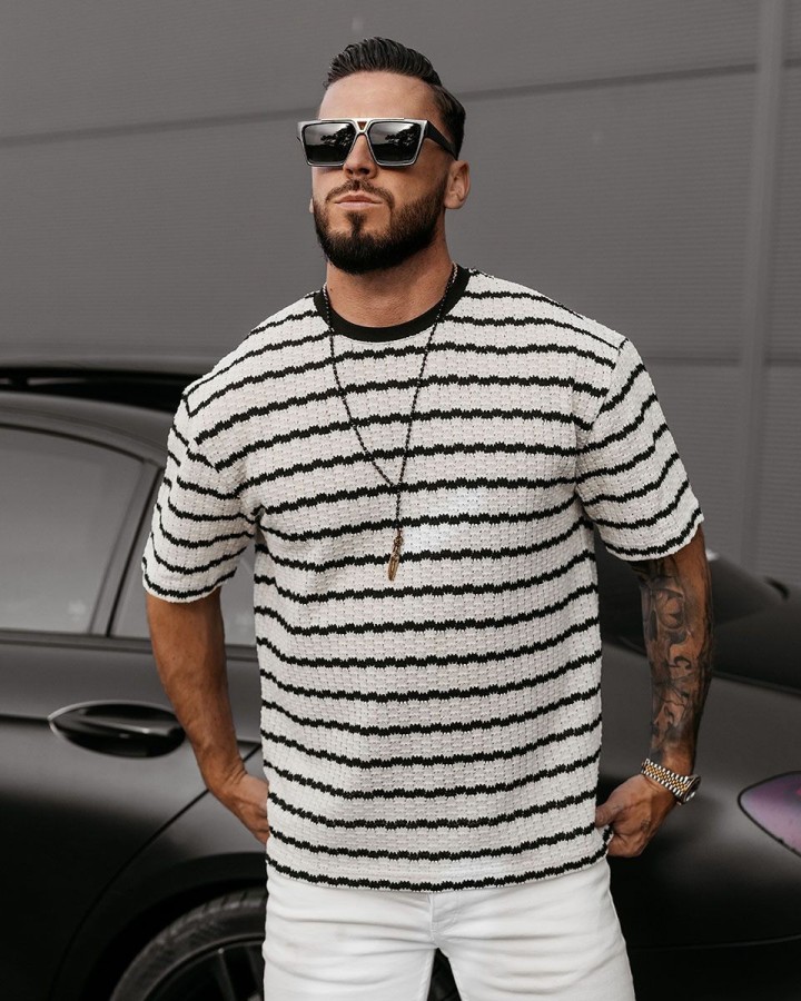 T-shirt męski OLAVOGA STRIP 2025 ecru/czerń - FashionPlace - 2