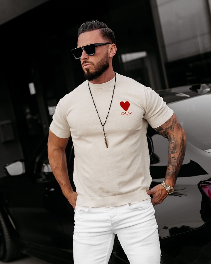 T-shirt męski OLAVOGA LUV 2025 ecru - FashionPlace - 2