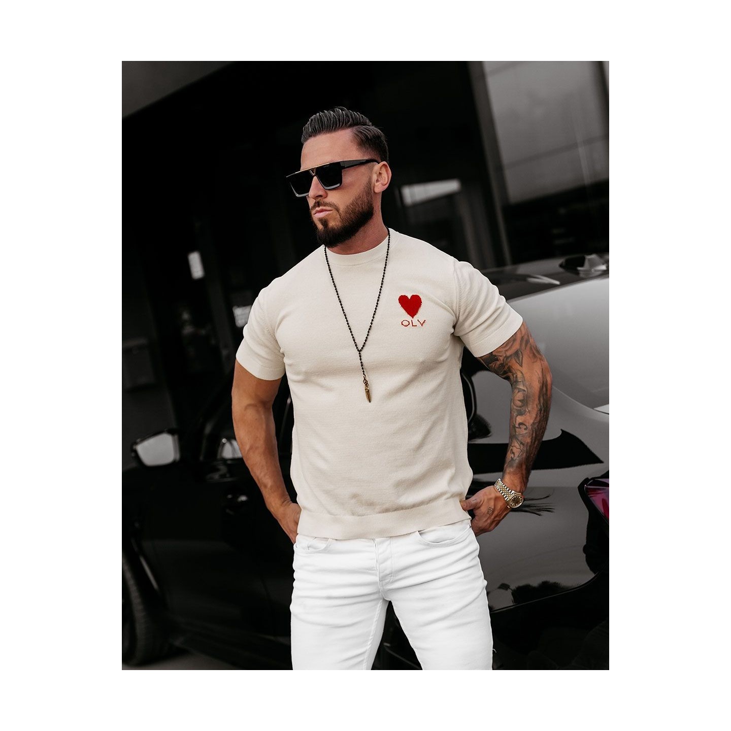 T-shirt męski OLAVOGA LUV 2025 ecru - FashionPlace - 2