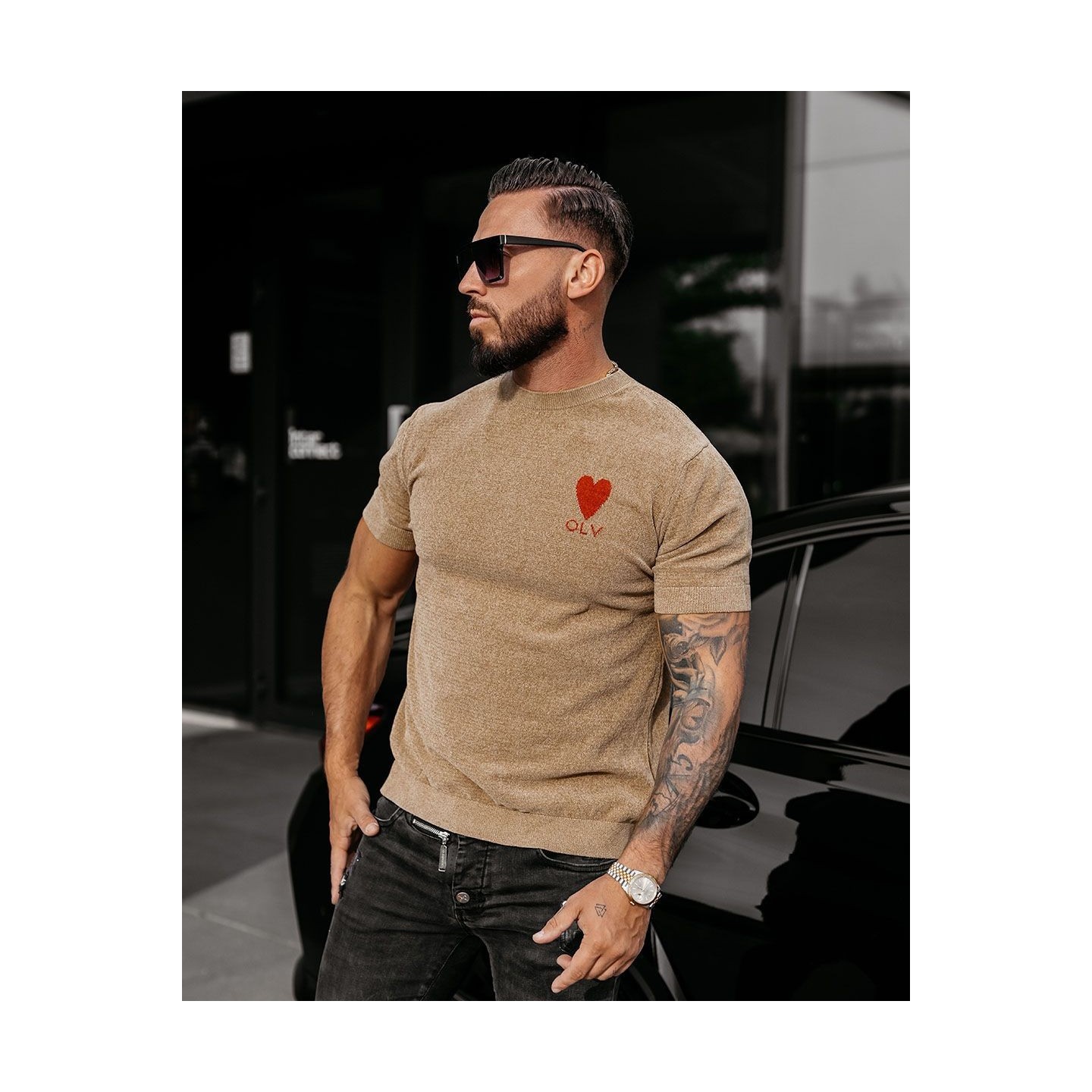 T-shirt męski OLAVOGA LUV 2025 beż - FashionPlace - 2