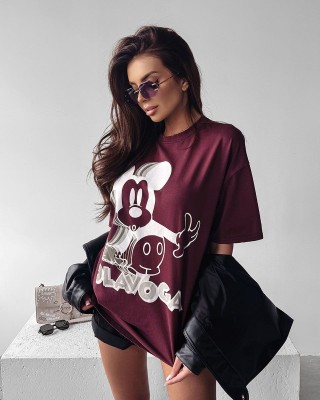 T-shirt damski OLAVOGA BESCO 2025 burgund - FashionPlace - 1