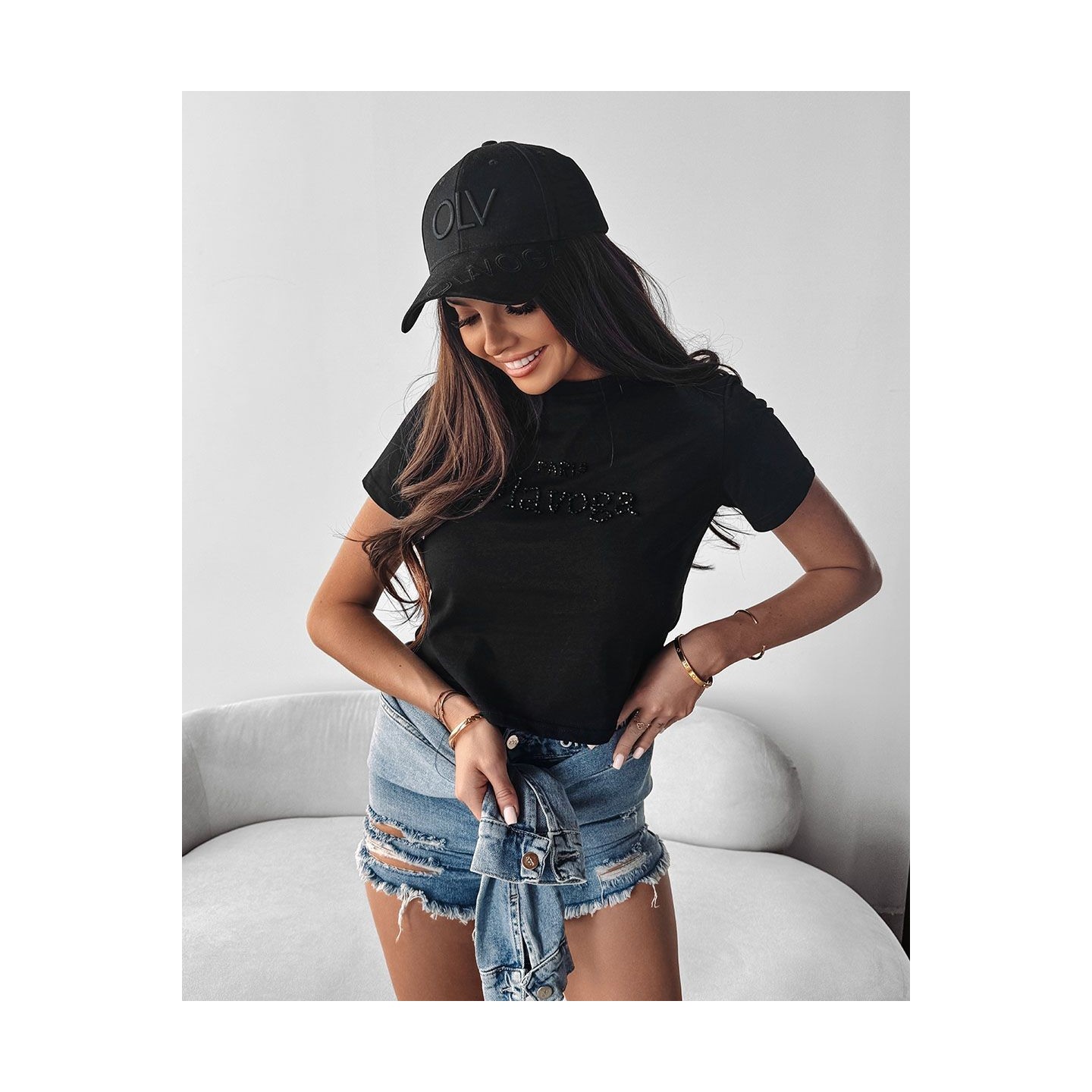T-shirt damski OLAVOGA SMOKY ROSE 2025 czerń - FashionPlace - 3