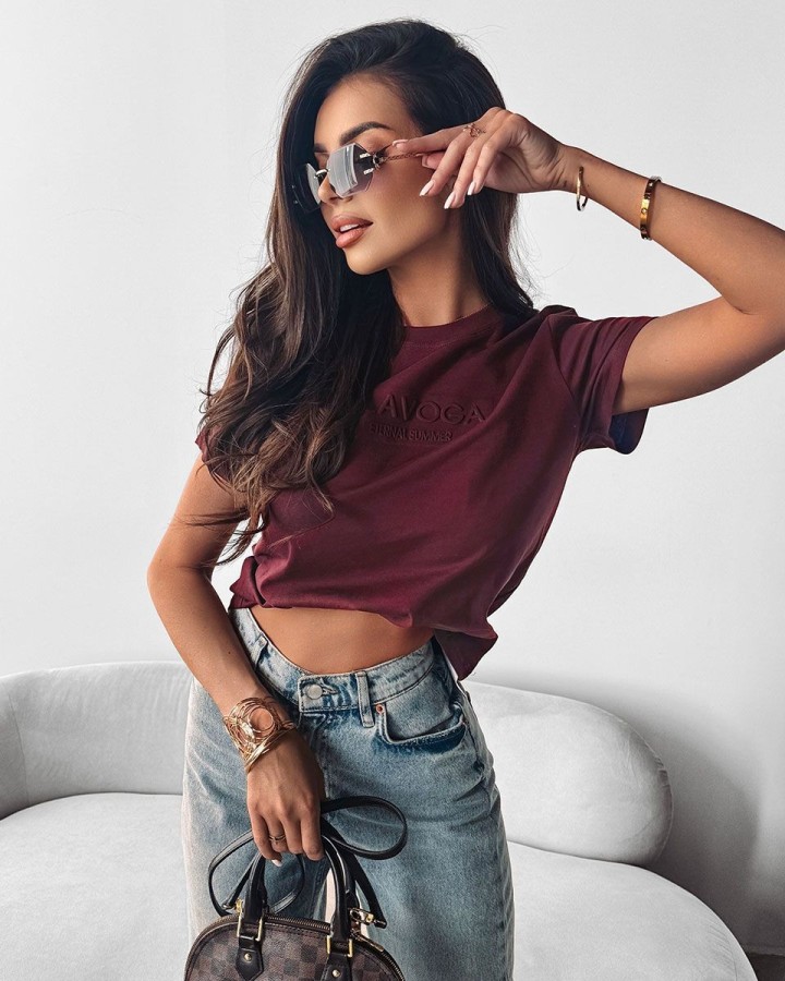 T-shirt damski OLAVOGA SUBTLE 2025 burgund - FashionPlace - 1