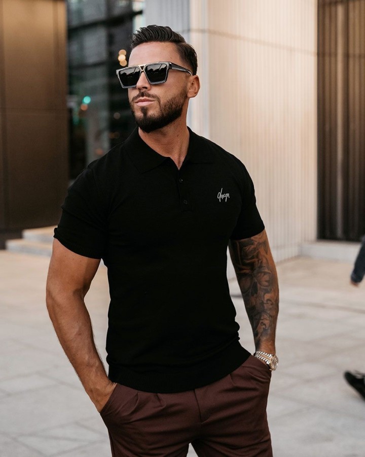 T-shirt męski polo OLAVOGA TWIST 2025 czerń - FashionPlace - 2