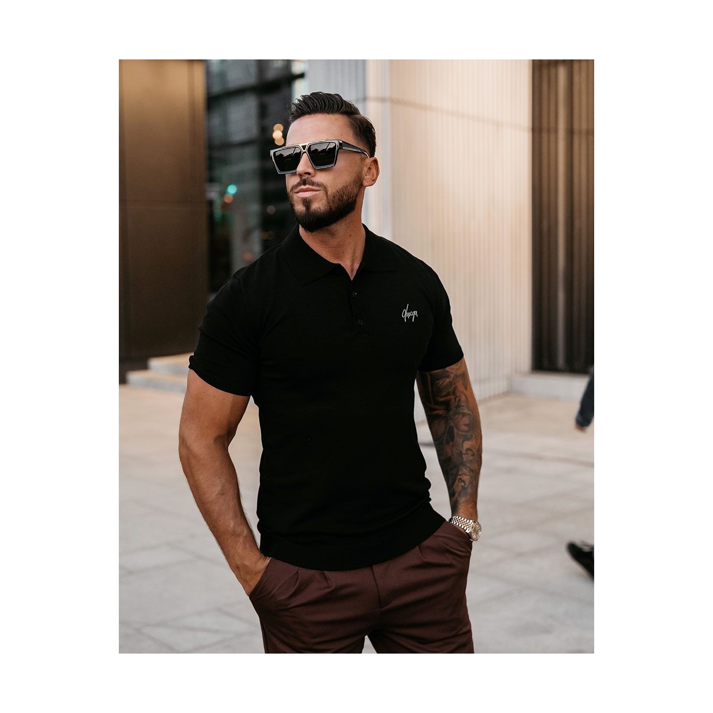 T-shirt męski polo OLAVOGA TWIST 2025 czerń - FashionPlace - 2
