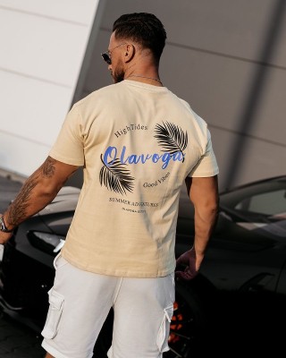 T-shirt męski OLAVOGA PALM WAVE 2025 beż - FashionPlace - 1