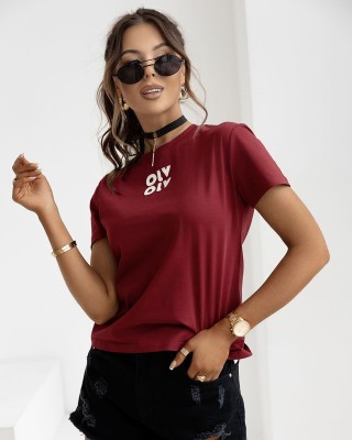 T-shirt damski OLAVOGA CLOUD 2025 bordo - FashionPlace - 1