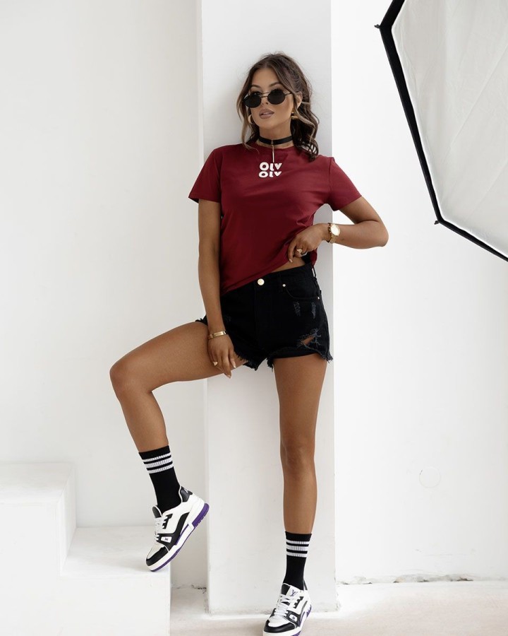 T-shirt damski OLAVOGA CLOUD 2025 bordo - FashionPlace - 3