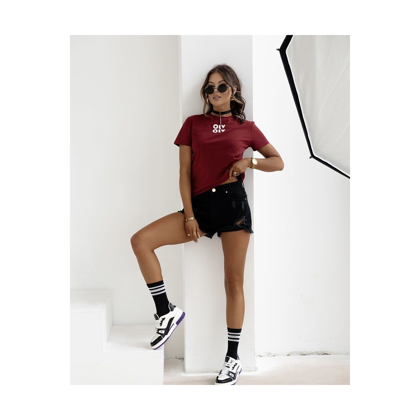 T-shirt damski OLAVOGA CLOUD 2025 bordo - FashionPlace - 3