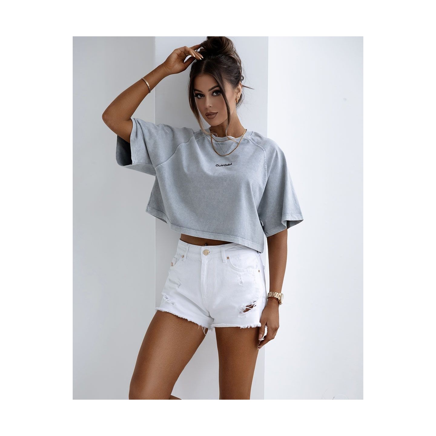 T-shirt damski OLAVOGA VIROTO 2025 jasny szary - FashionPlace - 3
