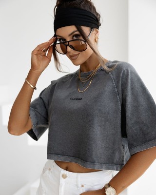 T-shirt damski OLAVOGA VIROTO 2025 ciemny szary - FashionPlace - 1