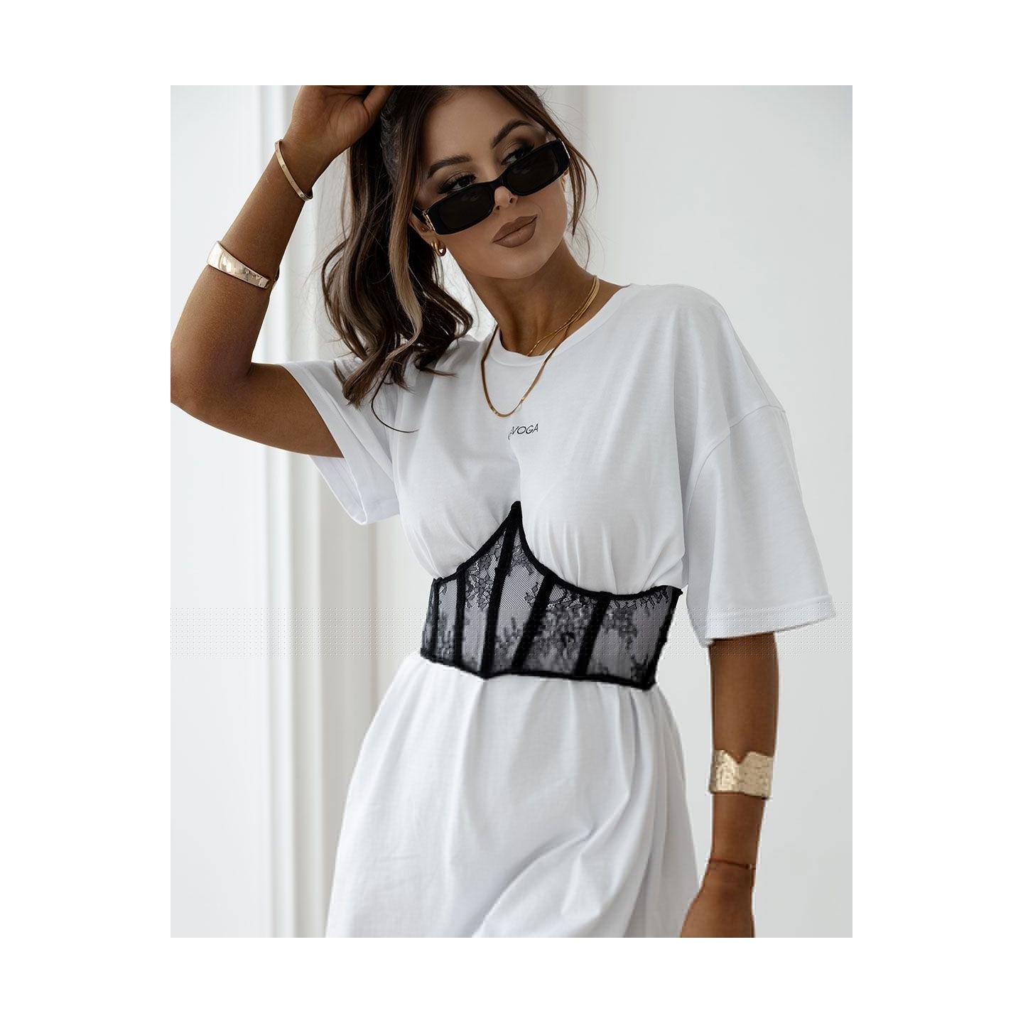 T-shirt damski z gorsetem OLAVOGA CENIR 2025 biały - FashionPlace - 4