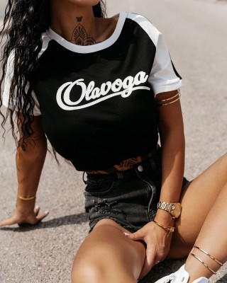 T-shirt damski OLAVOGA BOLD&BASIC 2025 czarny-ecru - FashionPlace - 2