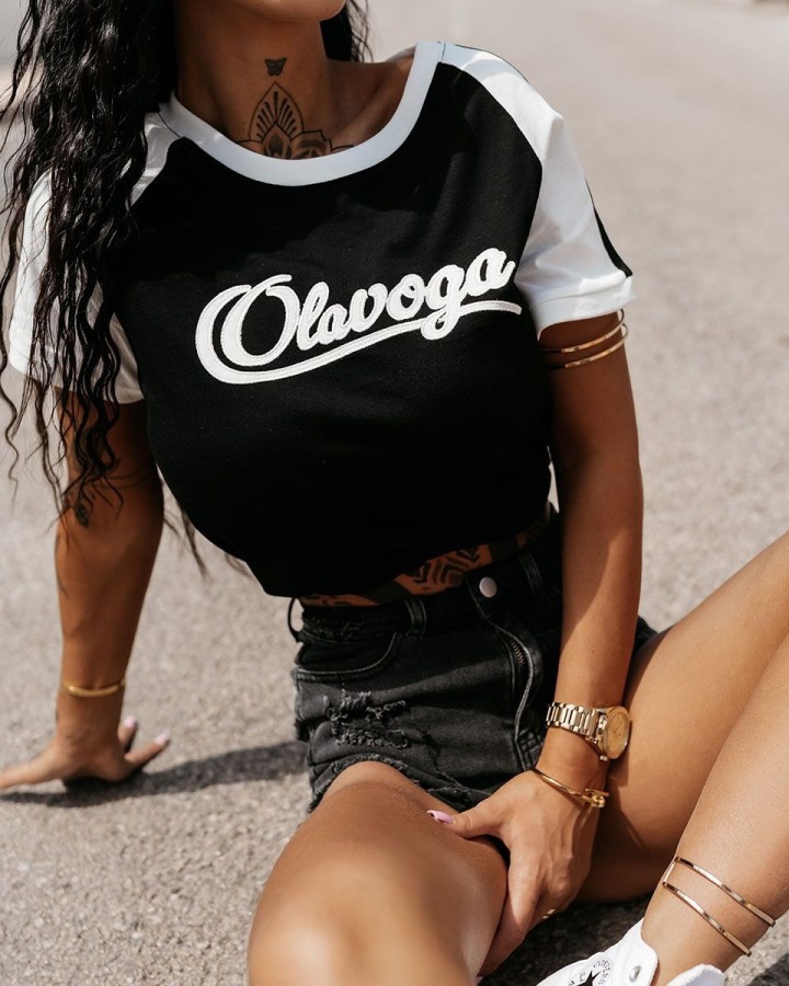 T-shirt damski OLAVOGA BOLD&BASIC 2025 czarny-ecru - FashionPlace - 2