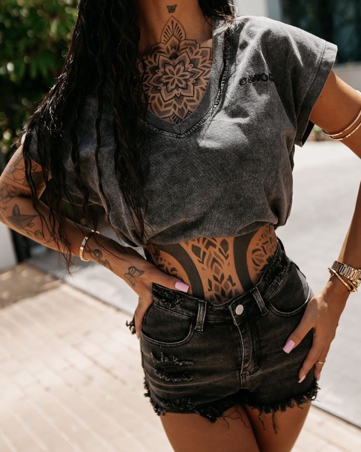 T-shirt damski OLAVOGA NEXIA 2025 ciemny szary - FashionPlace - 4