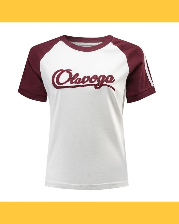 T-shirt damski OLAVOGA BOLD&BASIC 2025 ecru-burgund - FashionPlace - 3