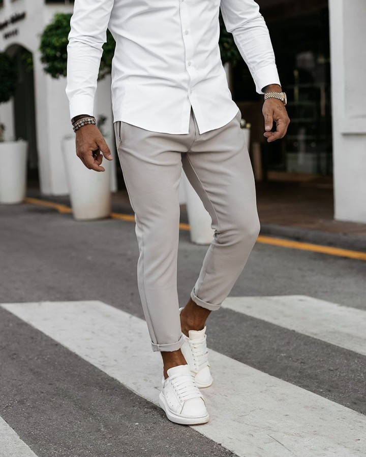 Spodnie męskie OLAVOGA WESTON 2025 ecru - FashionPlace - 1