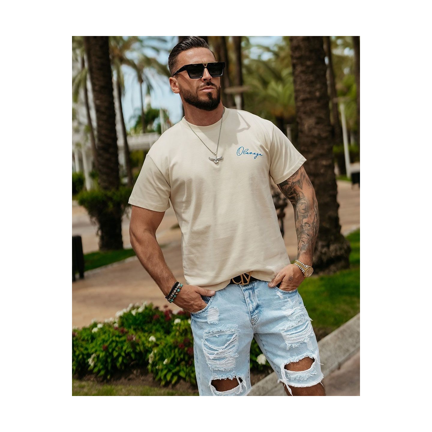 T-shirt męski OLAVOGA BLUE HARMONY 2025 beż - FashionPlace - 3