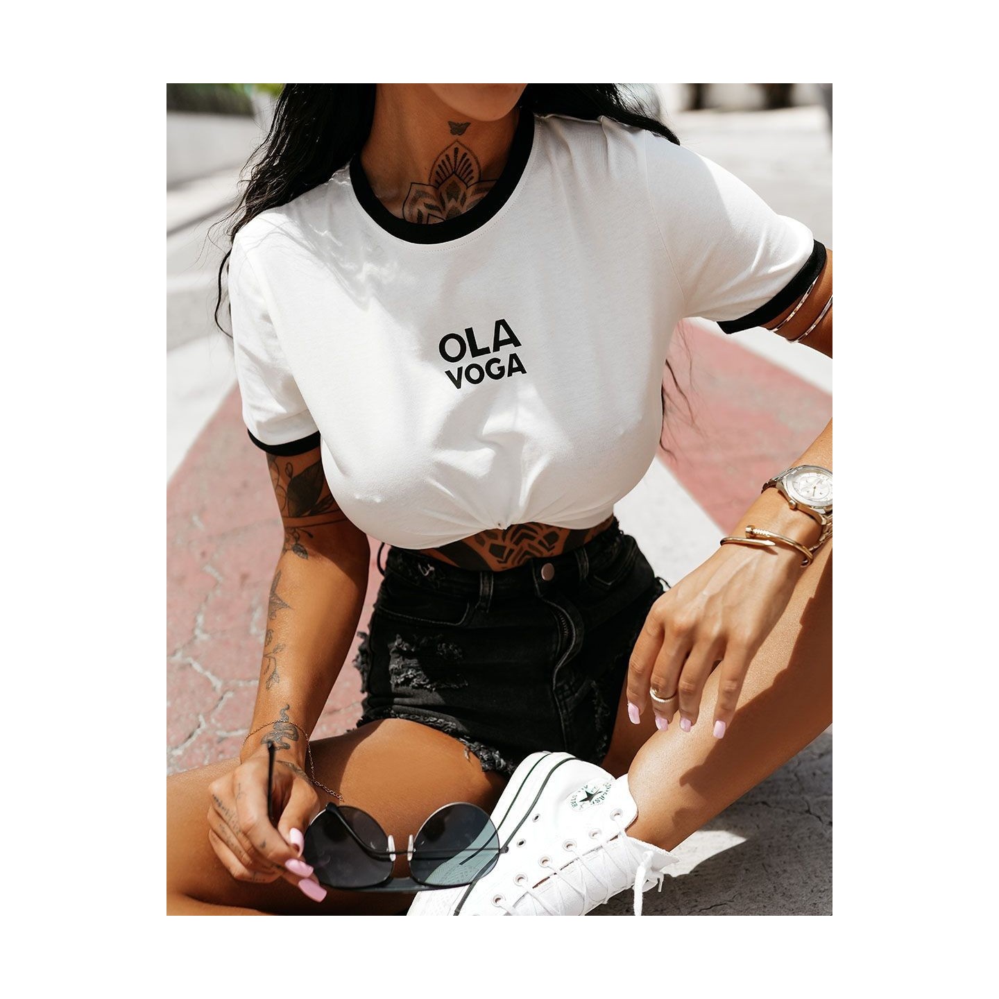 T-shirt damski OLAVOGA SMALTER 2025 ecru - FashionPlace - 2