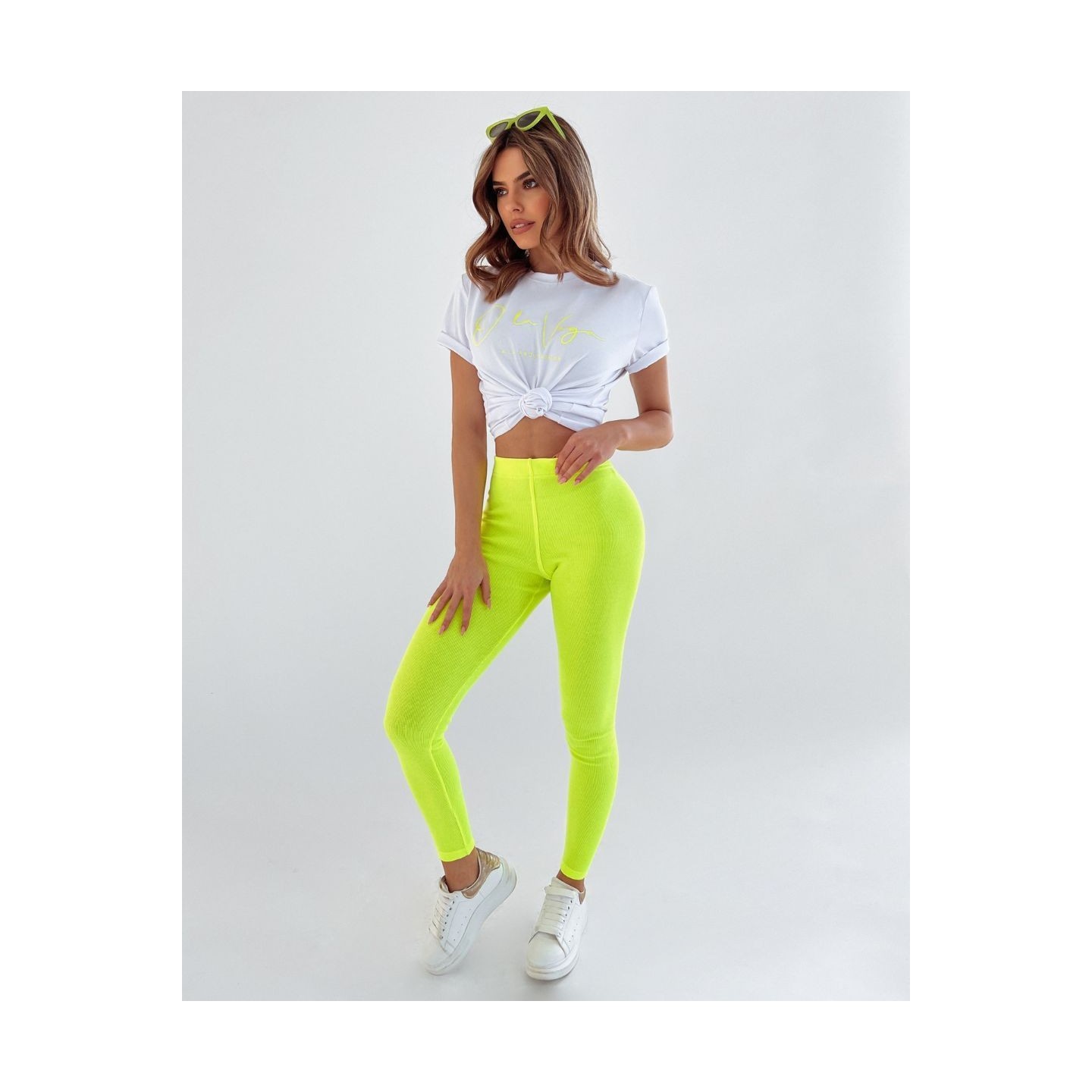 Legginsy damskie OLAVOGA GOOD VIBES neon limonka - FashionPlace - 2