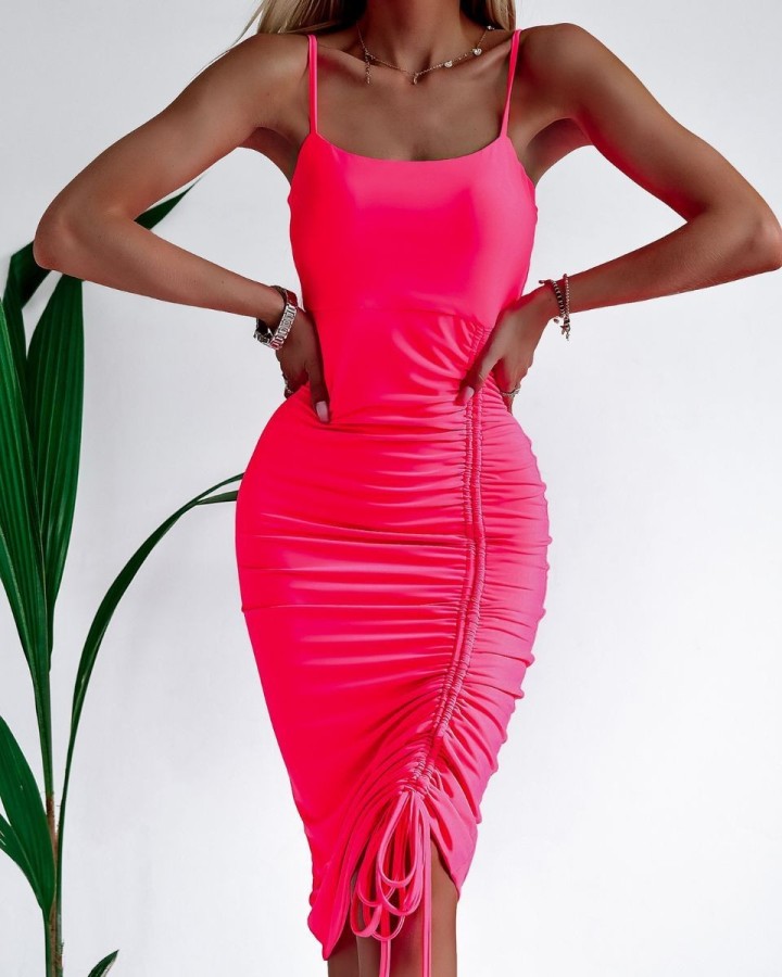 Sukienka OLAVOGA FANCY SUMMER neon róż - FashionPlace - 1